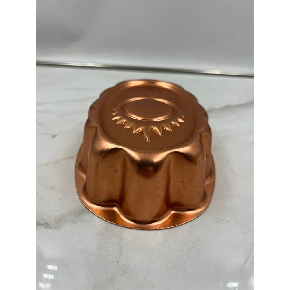 Vintage Copper Sunburst Jello Mold 3 Cup Oval Scalloped Wall Decor Hanging Pan